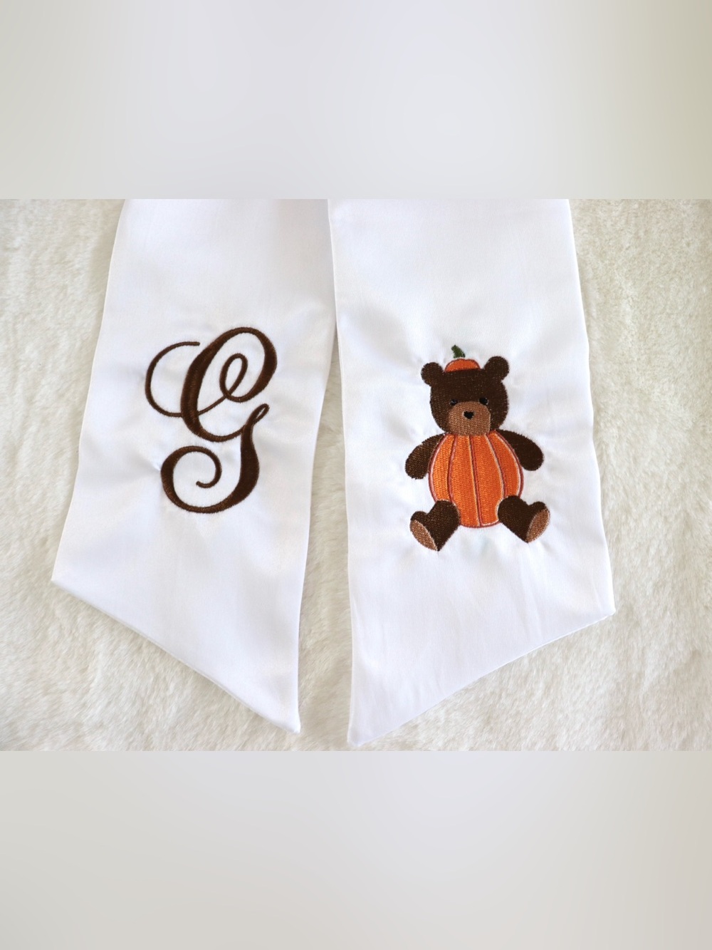 Custom Embroidered Fall Wreath Sash 🍂 Pumpkin Bear & Monogram